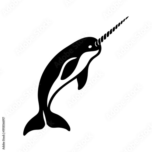 Logo vida marina. Dibujo sencillo con líneas de un narval 