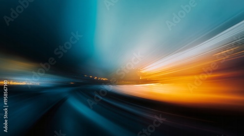 Streaks of intense golden light merge with dark teal motion blur in an abstract representation of speed