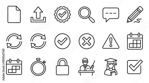 Set of 20 Black Outline Web and UI Icons Vector