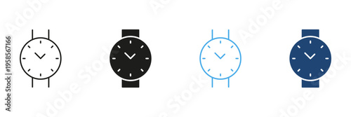 Watch Face Line And Solid Icon Set. Timekeeping, Fashion Accessory, And Classic Design Outline And Silhouette Symbol Collection. Elegant And Minimalist Style. Isolated Vector Illustration