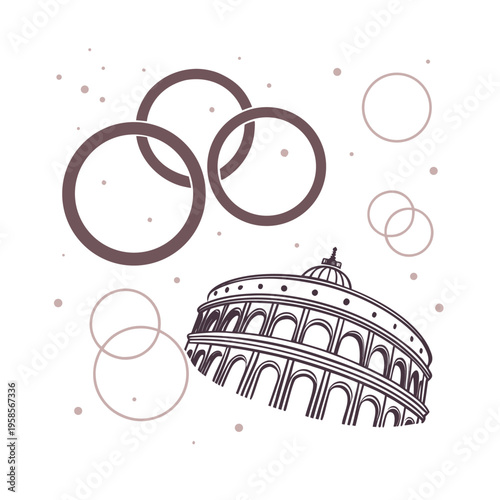 Vector illustration of Colosseum with geometric circles