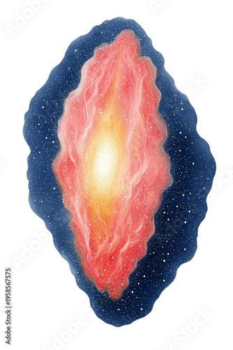 Galaxy nebula of vulva shape, symbolic divine source illustration.