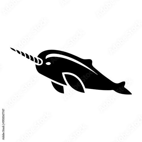 Logo vida marina. Dibujo sencillo con silueta de un narval 