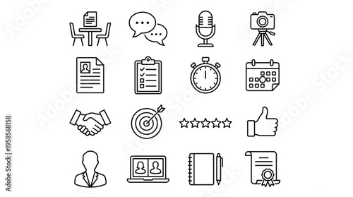 Set of 16 Outline Business and Interview Icons Vector
