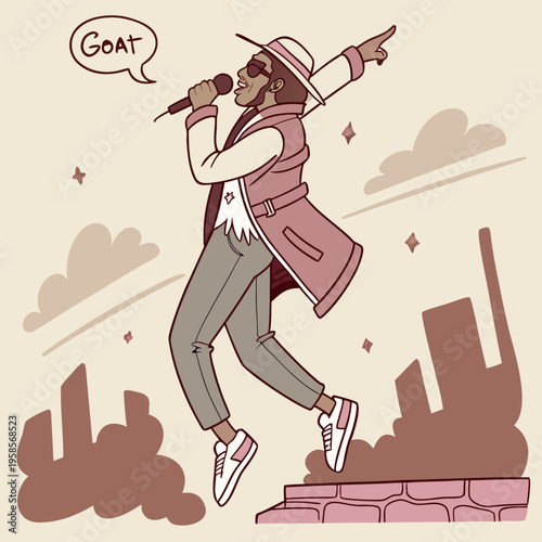 Stylish Rapper Goat Jumping Energetically in Trendy Attire vector illustration
