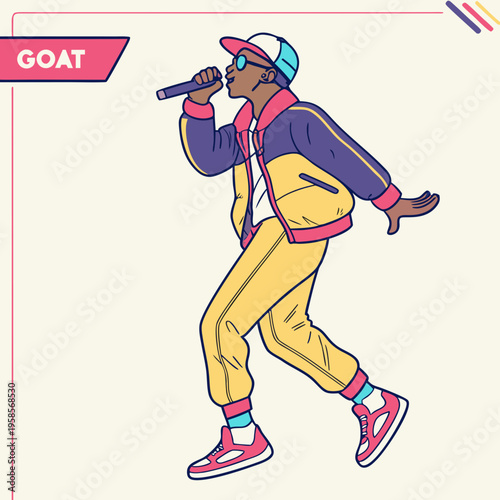 Stylish Rapper Goat Jumping Energetically in Trendy Attire vector illustration