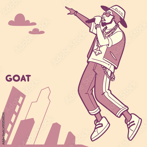 Stylish Rapper Goat Jumping Energetically in Trendy Attire vector illustration