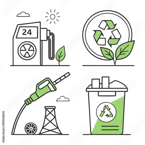 Line icons about ecology. Contains such icons as recycle, eco label, bio fuel and more.