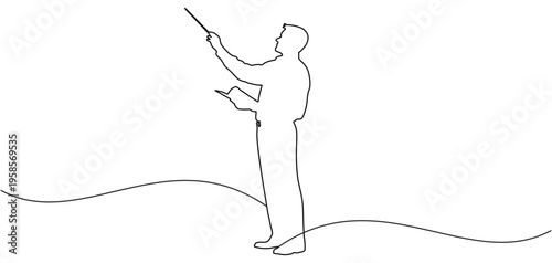 Vector line art style illustration of a teacher teaching