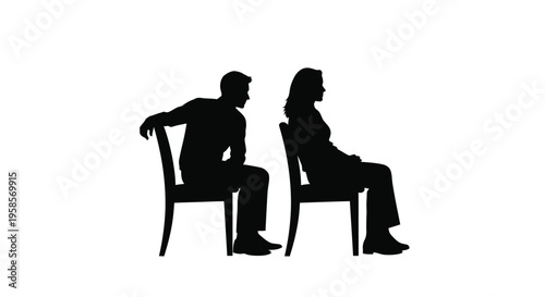 Couple seated in chairs facing away from each other black silhouette