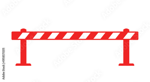 A red and white barrier stands isolated on a white background silhouette
