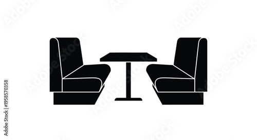 Black diner booth and table arrangement a simple graphic silhouette