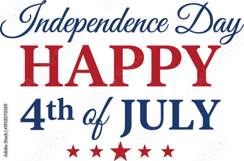 Happy 4th of july greeting with stars on white background