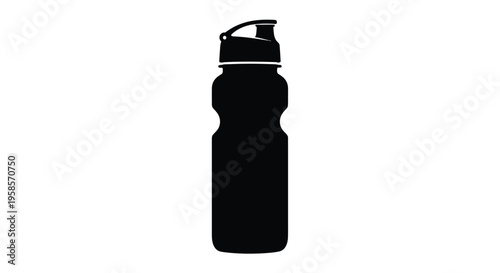 Black water bottle with a flip top lid isolated on white silhouette