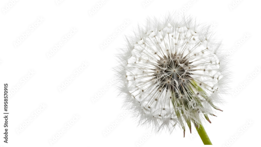 Fototapeta premium Dandelion flower illustration with green stem and white seeds
