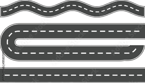 Road vector illustration with different types of highway designs and layouts