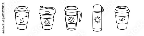 Cup, Lid and Leaf Monochrome Icon Set. High quality stock illustration with clear subject focus, cohesive composition, and versatile commercial applicability across branding, editorial, and digital.