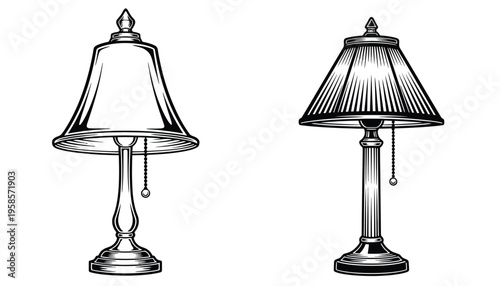 Lamp vector illustrations of two classic table lamps with shades