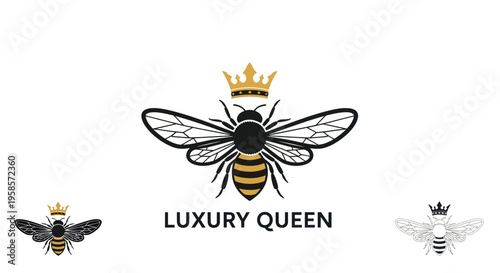 Queen Bee Crowned Luxury Logo Icon Symbol Vector Illustration