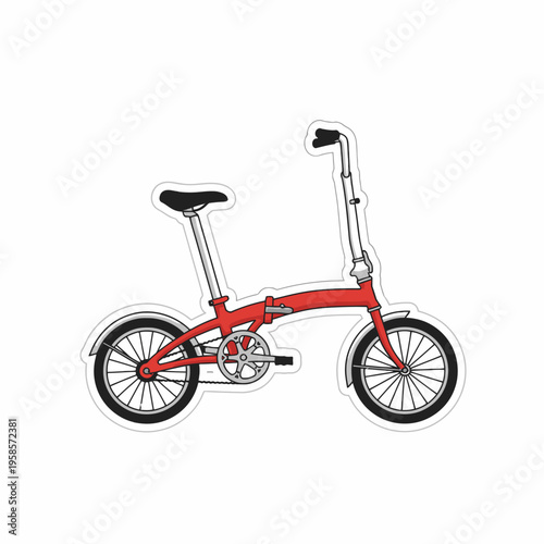 Red Folding Bicycle Illustration Sticker Isolated on White