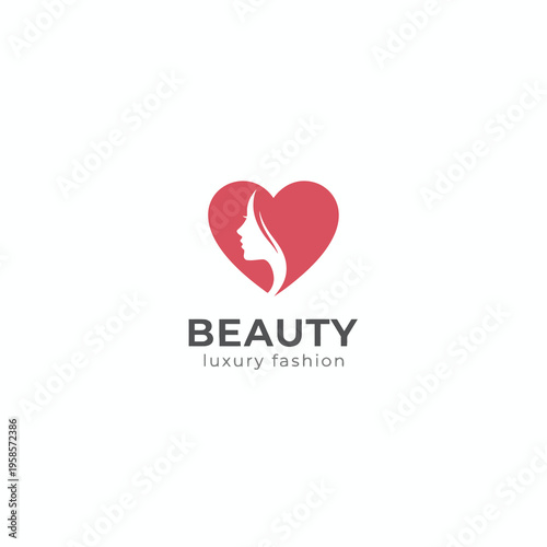 Woman Face Silhouette in Heart Shape Beauty Luxury Fashion Logo