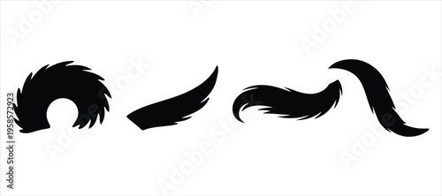 Dog tail icon hand drawn illustration on white background, silhouette vector tail set.