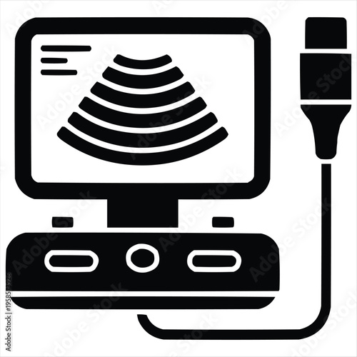 Modern ultrasound device silhouette for medical imaging and diagnostic purposes, representing advanced healthcare technology.