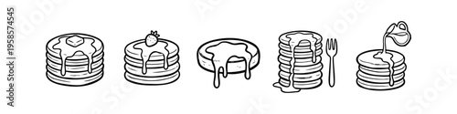 Distinct pancake and syrup set in outline style. Pancake Stacks With Syrup. High quality stock illustration with clear subject focus, cohesive composition, and versatile commercial applicability.