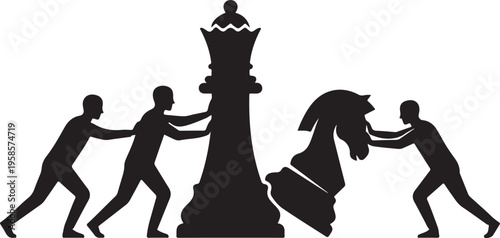 Business strategy and competition, people moving chess pieces, teamwork, challenges