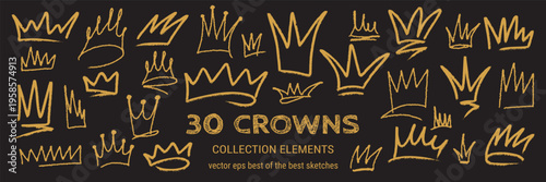 Sketch drawn chalk and pencil crayon scribble with kid lightning crown.