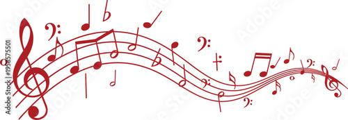 A beautiful musical composition with red notes on a white background