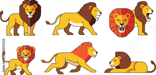 Vector Set of Different Lion Poses, Expressions, and Portraits for Animal, Wildlife, and Nature Designs