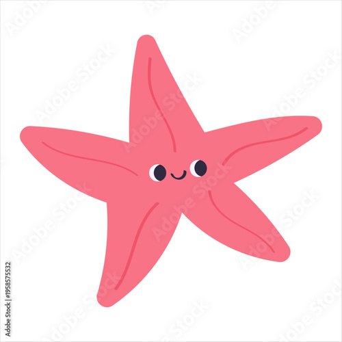 Cute starfish Cute pink starfish. Marine underwater animal design for kids education, print, decoration and aquarium theme. Vector isolated on white background