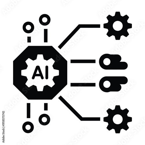 AI automation solid icon, clean vector illustration for artificial intelligence systems, robotic automation and productivity enhancement concepts.