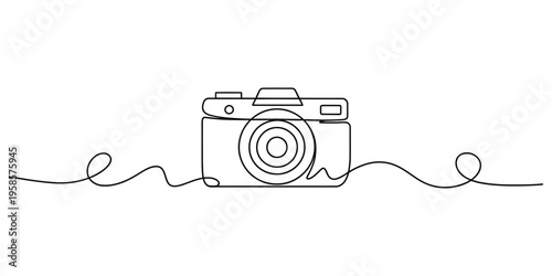 Minimalist Single Continuous Line Drawing of a Camera