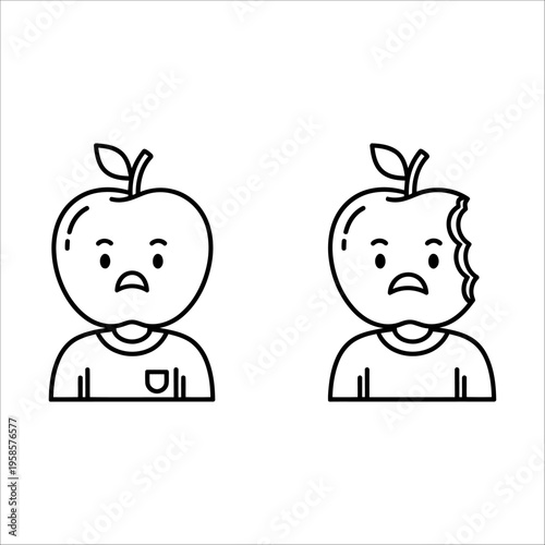 Two sad apples with frowning faces vector illustration