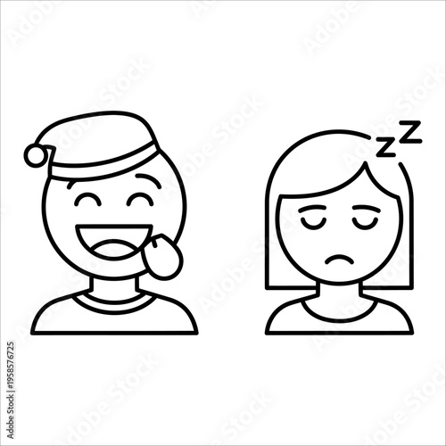 man awake at night while woman sleeps, vector illustration