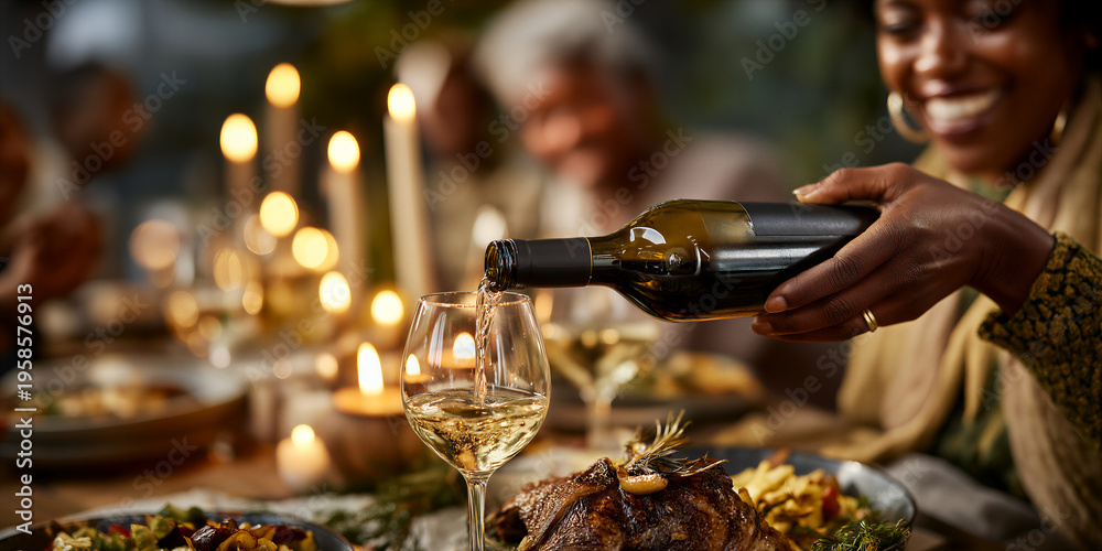 Fototapeta premium Refined wine pouring experience. Sophisticated setting with attentive beverage presentation