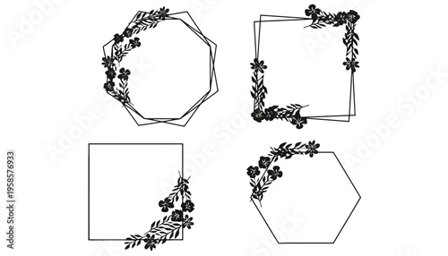 Four geometric frames decorated with floral elements.