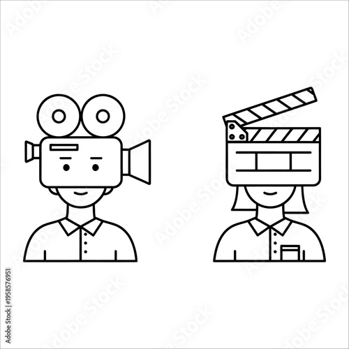 film crew members with camera and clapperboard vector illustration