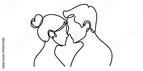 Minimalist One Line Drawing of Loving Couple