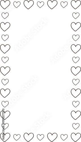 大小のハートが交互に並ぶシンプルな線画の長方形フレーム素材