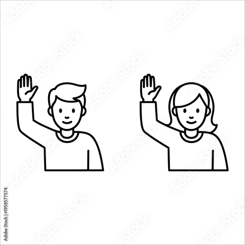 smiling man and woman waving hands vector illustration