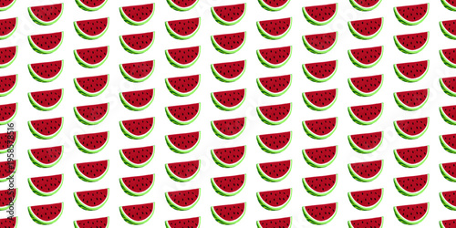Seamless pattern of watermelon slices on a light background, fresh summer fruit design with vibrant colors.