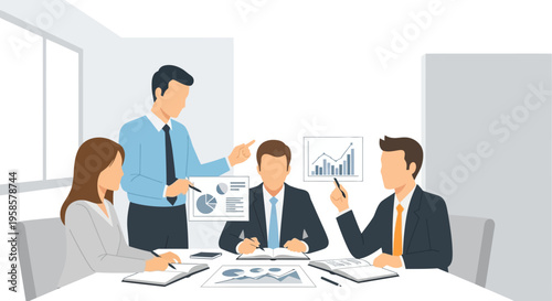 Business Professionals Discussing Graphs in Meeting.