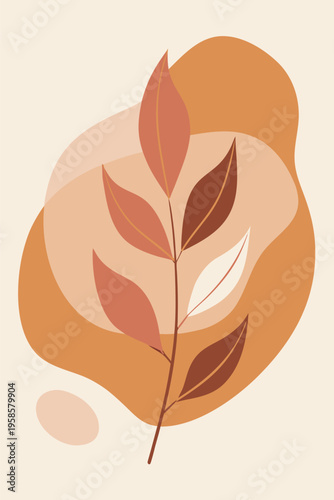A branch with leaves in shades of brown and orange