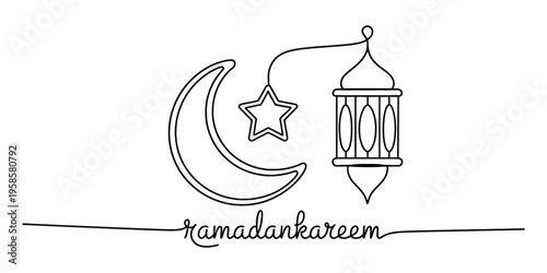 Minimalist Ramadan Kareem Continuous Line Art Illustration