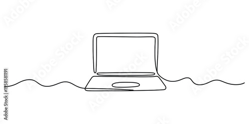 Minimalist Continuous One Line Drawing of a Laptop