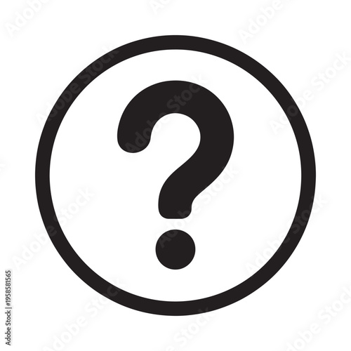 Simple black question mark inside a white circle with a black outline