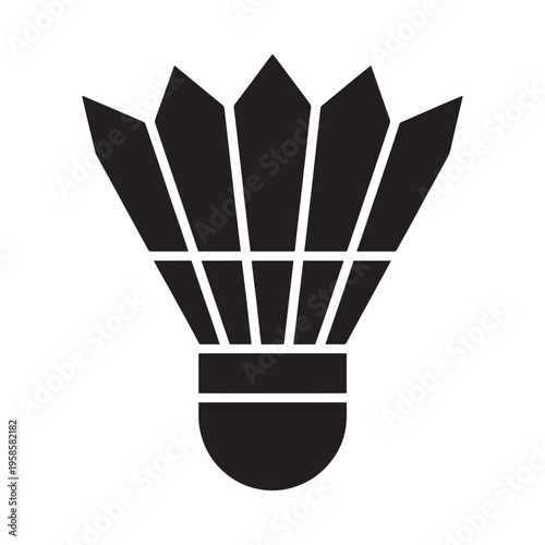 A simple black and white illustration of a badminton shuttlecock design